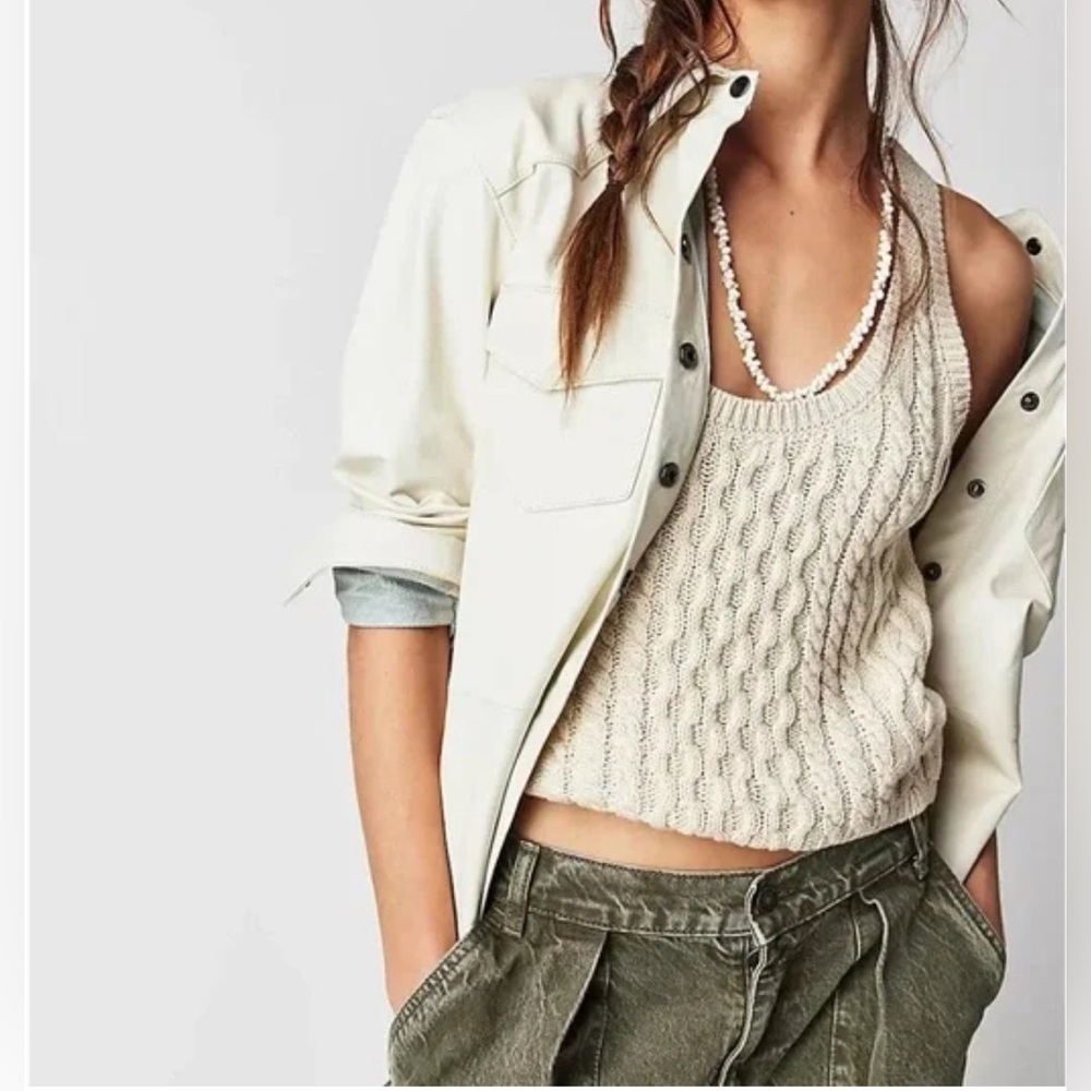 NWT Free People High Tide Cable Knit Sweater Tank Cream